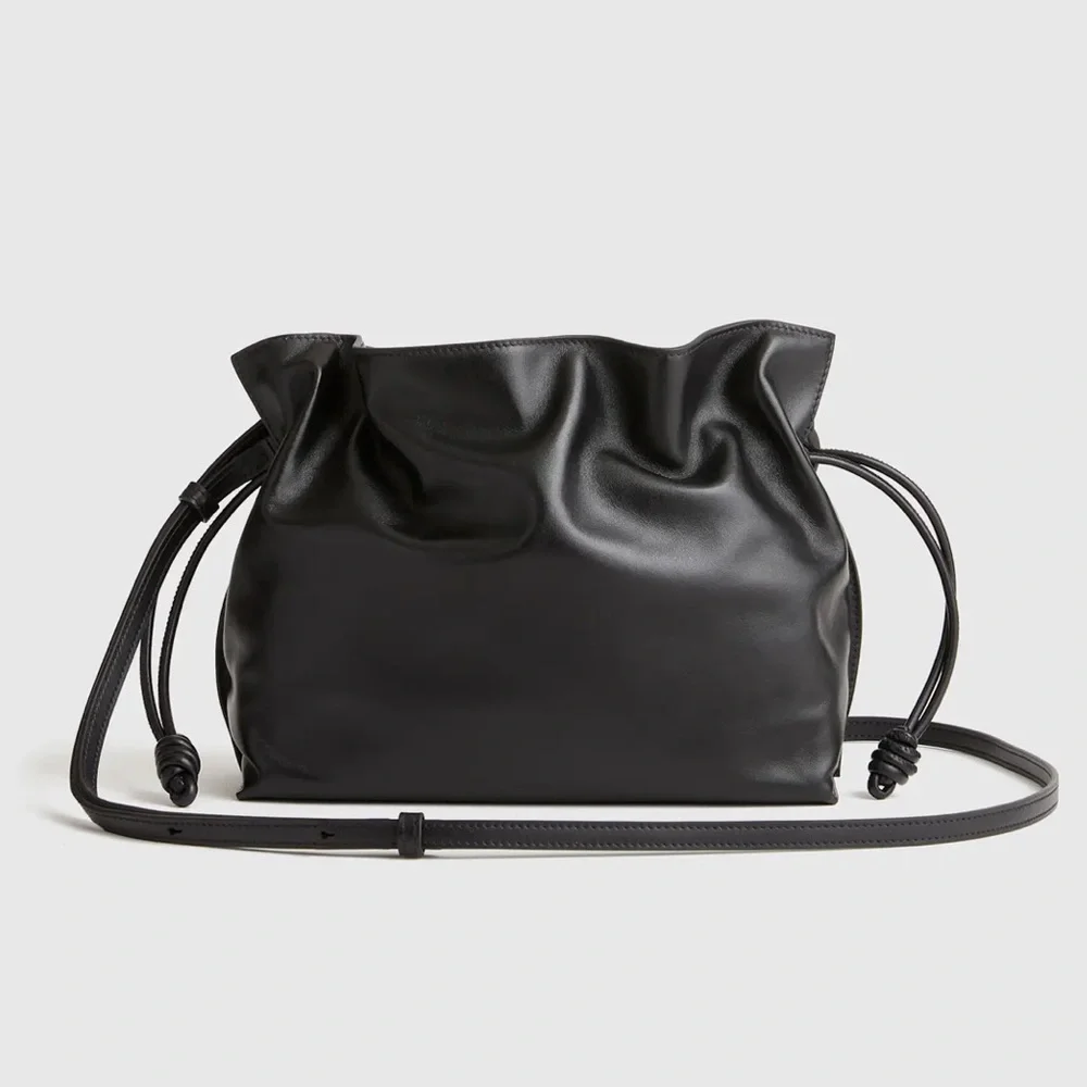NWT QUINCE Italian Leather Drawstring Pouch Crossbody - black - Picture 1 of 10